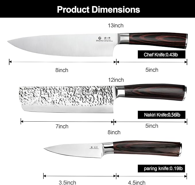 imarku 3 Pieces Knife set, Japanese HC Stainless Steel Kitchen Knife Set - Image 3