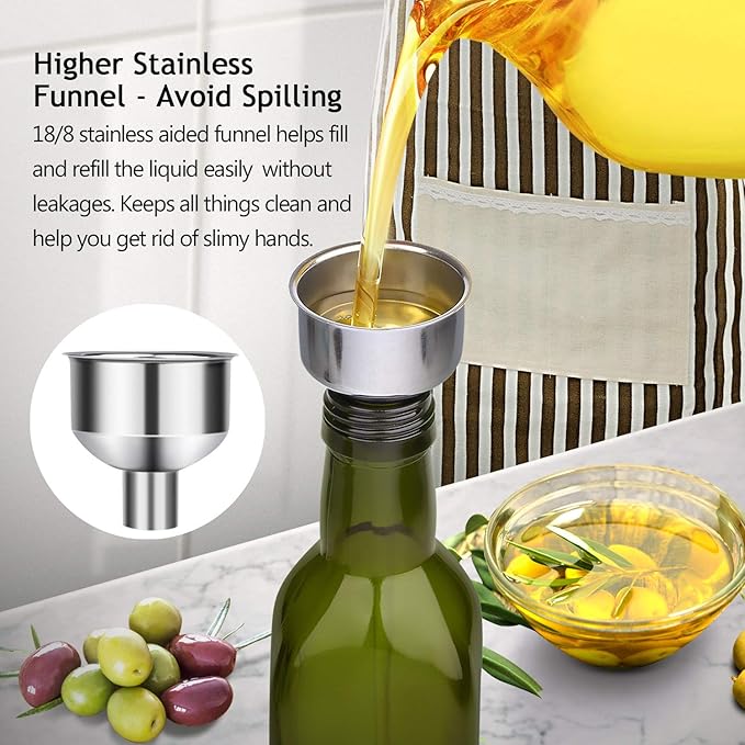 AOZITA [2 PACK 17 oz Glass Olive Oil Dispenser Bottle Set - 500ml Dark Green - Image 3