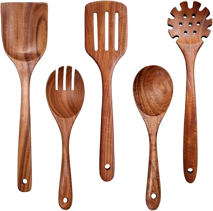 Wooden Spoons for Cooking Non-Stick Kitchen Pan Toolset 5 PCS Set, Natural by YYLTJR