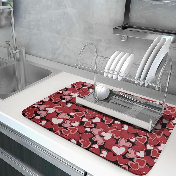 Valentines Day Dish Drying Mat for Kitchen Counter 24x18 Inch Love Drying Mat - Image 2