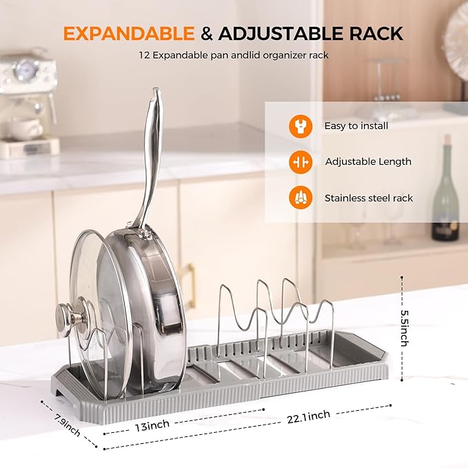 Adjustable Pot Lid Organizer Rack, 9 Compartments Cabinet Storage Holder - Image 2