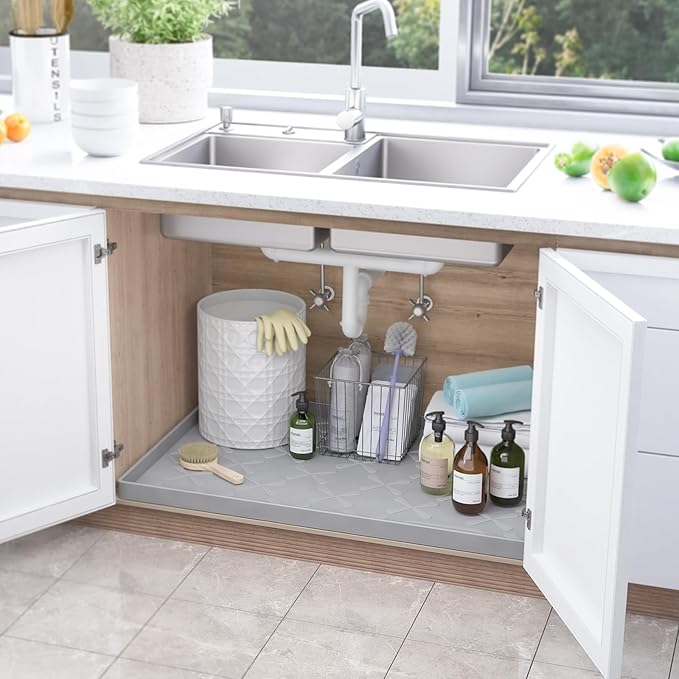 SIKADEER 22" x 22" Under Sink Mat Waterproof, Silicone Mat Kitchen Drawer Shelf - Image 6