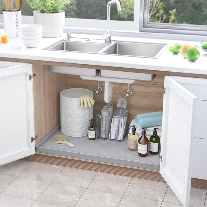 SIKADEER 37" x 22" Under Sink Mat Waterproof, Silicone Mat Kitchen Drawer Shelf - Image 2
