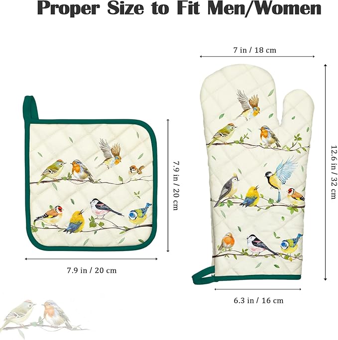 Bird Branch Oven Mitts and Pot Holders Sets 2Pcs, 100% Cotton Heat Resistant - Image 4