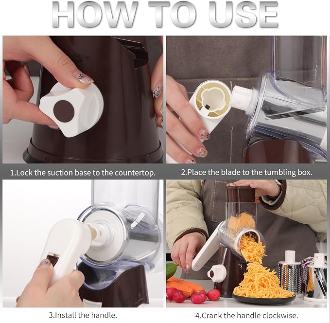 Cambom Rotary Cheese Grater Hand Crank Cheese Shredder - Image 8