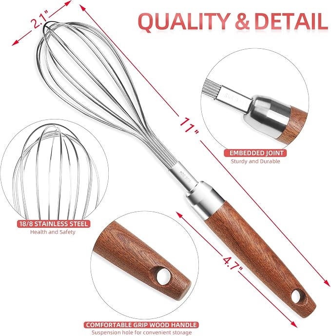 Whisk for Cooking, Stainless Steel Wire Wooden Handle Kitchen Multi Function - Image 2