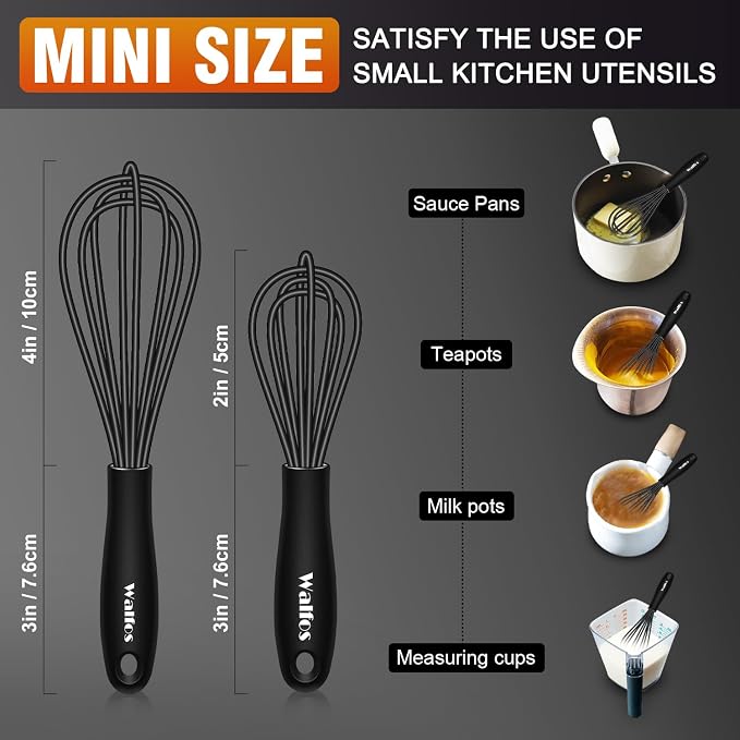 Walfos Whisk 5+7in/12cm+17cm Mini Whisk, Silicone Whisks Non Scratch Heat - Image 3