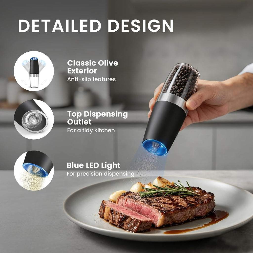 UNNEES Battery Operated Gravity Salt And Pepper Grinder Set, 2 Pcs