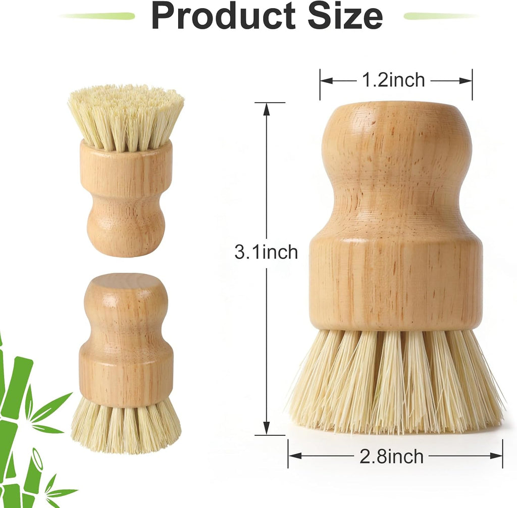 Bamboo Dish Brush, Natural Scrub Brush, 4 Pack Set