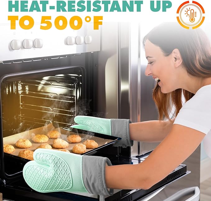 Silicone Oven Mitts, Waterproof Non Slip Grip Oven Gloves - Image 6
