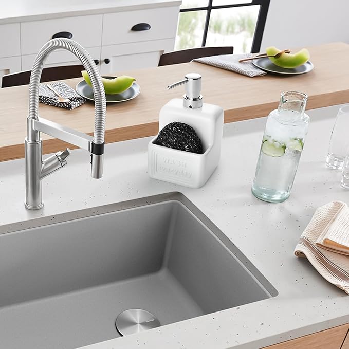 RQYIXI Soap Dispenser with Sponge Holder Ceramic Hand and Dish Soap Dispenser - Image 3
