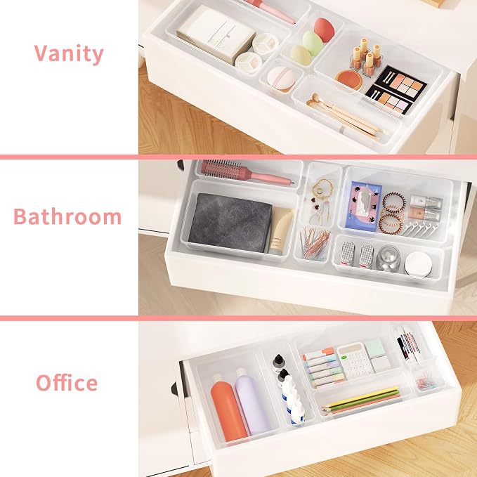 25 PCS Plastic Drawer Organizer Set, 4-size Clear Bathroom and Vanity Desk - Image 6