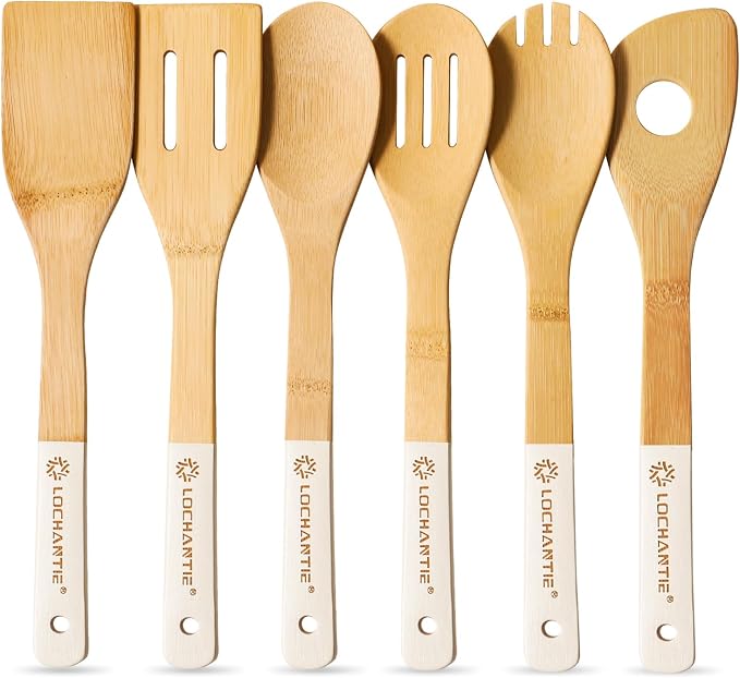 Wooden Spoons for Cooking Bamboo Utensils Set by LOCHANTIE