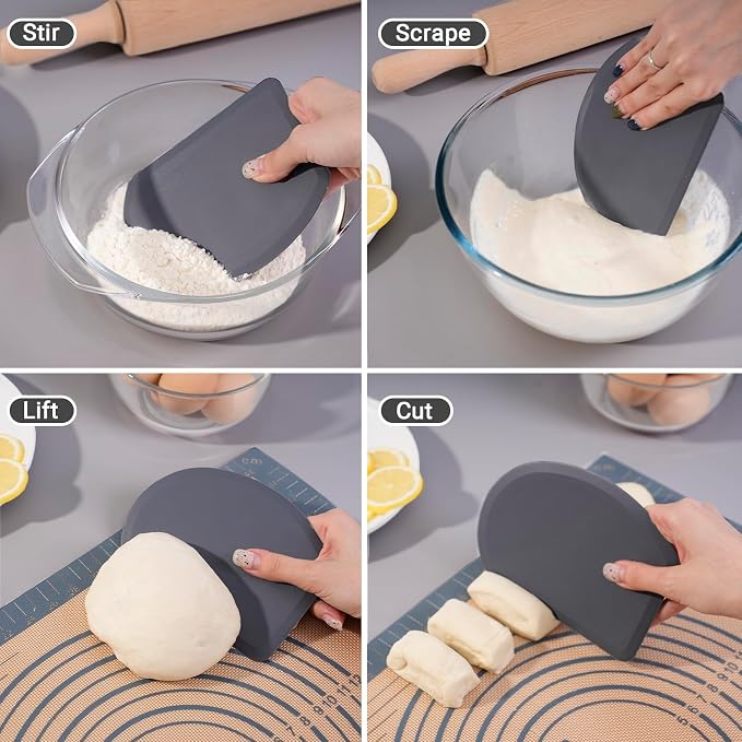 Silicone Dough Scraper with Stainless Steel Sheet, Curved Edge Flexible Bowl - Image 5
