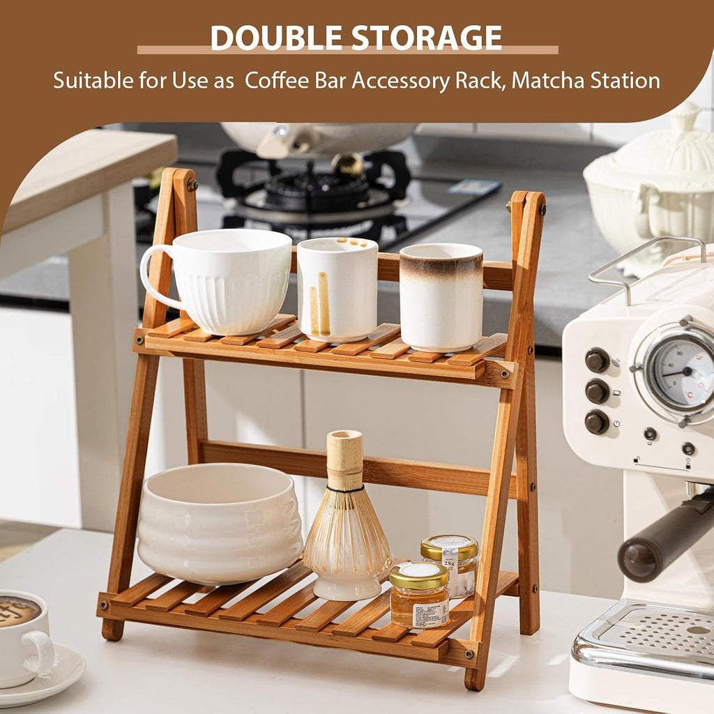 Yalikop 2 Tier Bamboo Coffee Station Organizer, 11.8'' Countertop