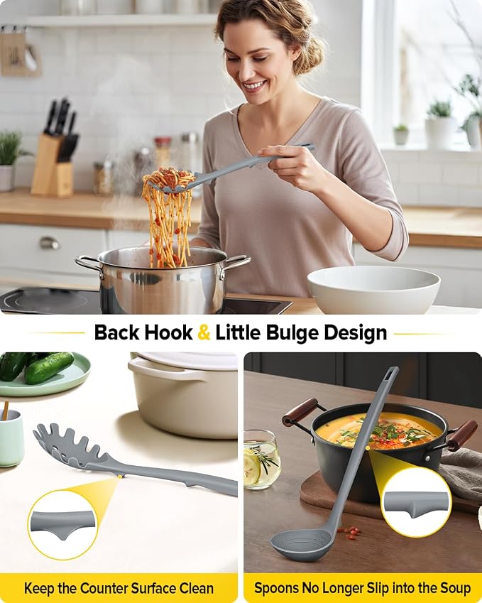 Silicone Pasta Fork and Soup Ladle Set, Heat Resistant Non Stick Kitchen - Image 4