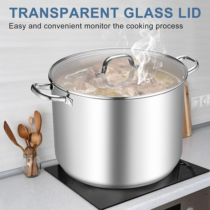 TeamFar Stainless Steel Stock Pot, 24QT Large Stockpot Tri-ply Bottom Cooking - Image 6
