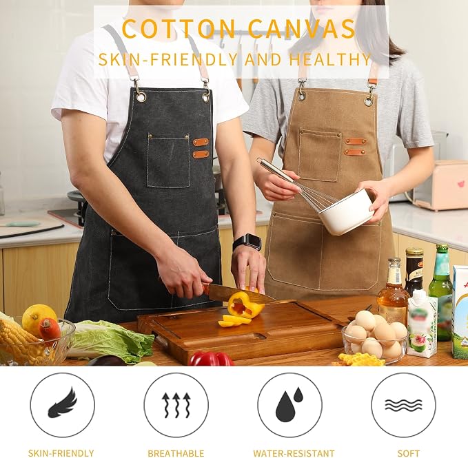 Tosewever Canvas Cross Back Chef Cotton Aprons - Image 2