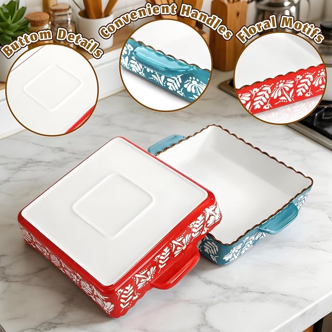 2 Pack Ceramic Baking Dish, 9 x 9 inch Porcelain Square Bakeware - Image 3