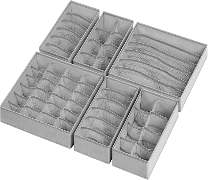 Criusia 6 Pack Sock Underwear Drawer Organizer Dividers, 58 Cell Foldable - Image 8