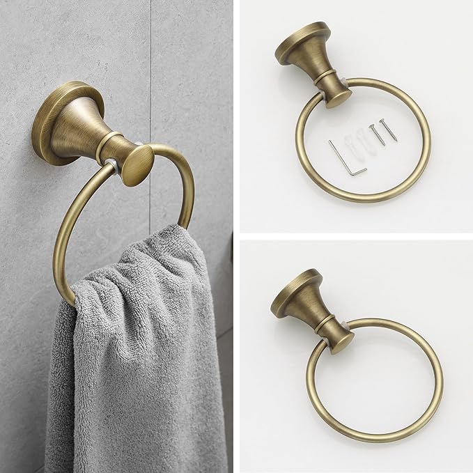 RUMOSE Toilet Paper Holder and Hand Towel Ring Antique Brass Wall Mount - Image 7
