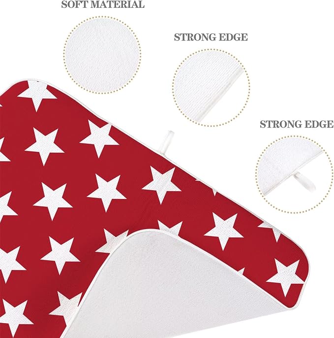4th of July Dish Drying Mat 18 x 24 inch Independence Day Red Stars Decorative - Image 3