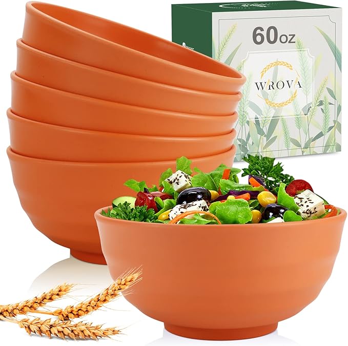 Wrova Wheat Straw Bowls Set 60 OZ Unbreakable Large Cereal Bowls Set of 6 by WROVA