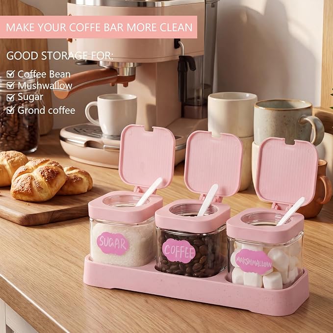 Suclain 3 Pcs Glass Coffee Containers Coffee Station Organizer Set, Airtight - Image 3