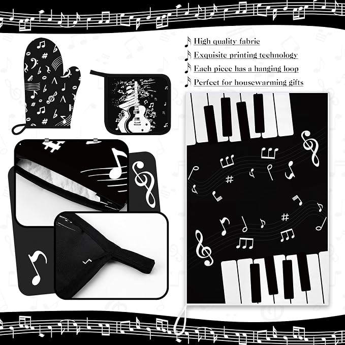 Leinuosen 8 Pcs Music Note Kitchen Decor Accessories Set Farmhouse Towels Oven - Image 5