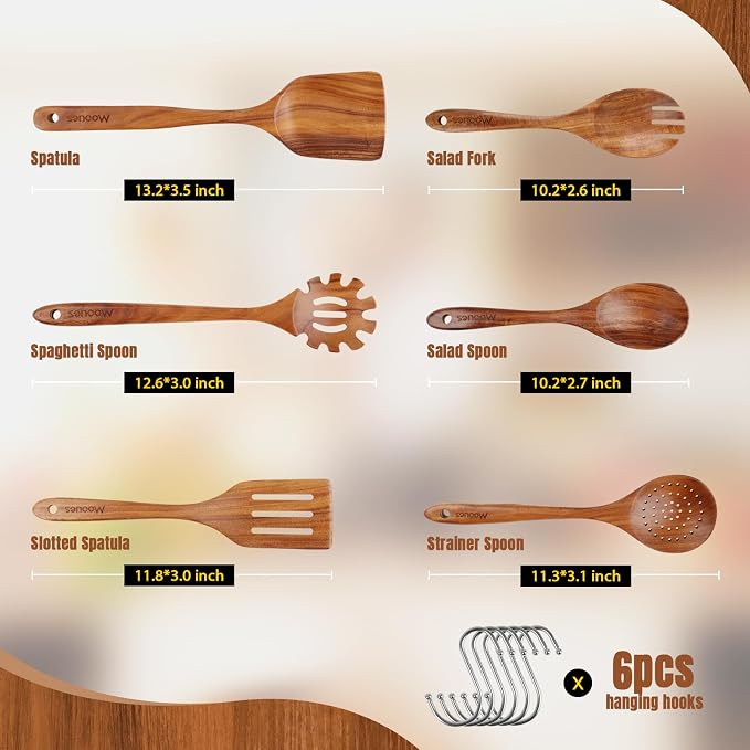 Wooden Spoons for Cooking, Comfortable Grip, Heat Resistant Kitchen Utensils - Image 2
