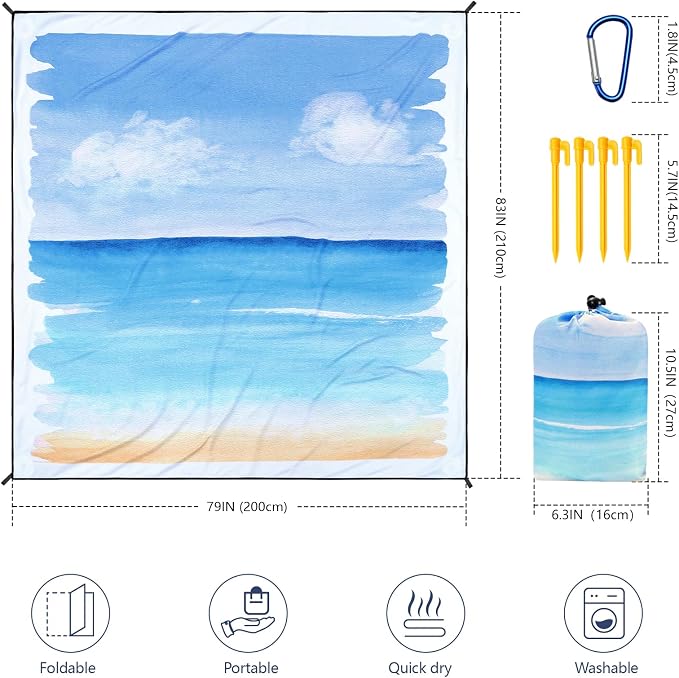 WIWIGO Beach Blanket Waterproof Sandproof Beach Mat 79" X 83"/10'x9'for 2-8 - Image 2