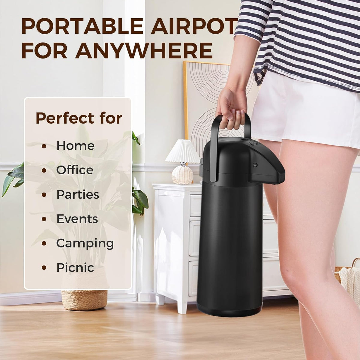 Coffee Carafe for Keeping Hot, 102OZ / 3L Airpot Coffee Dispenser with