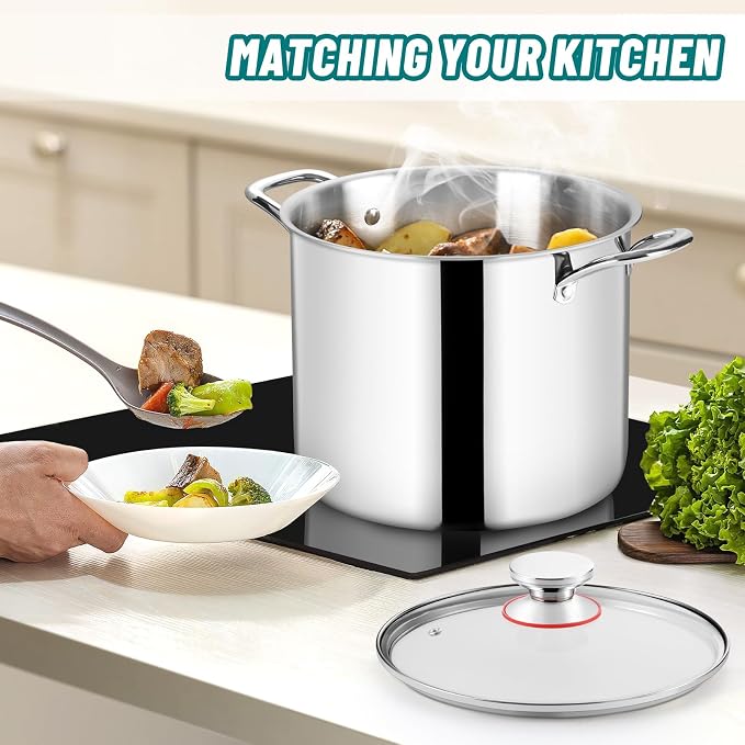 TeamFar 10 Quart Stock Pot, Stainless Steel Tri-ply Large Stockpot Pasta Soup - Image 7