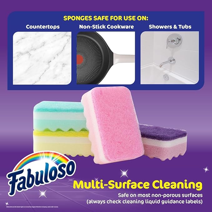 Fabuloso Scratch-Free Kitchen Dish Sponges, Rainbow Cellulose Scrubber Sponge - Image 6