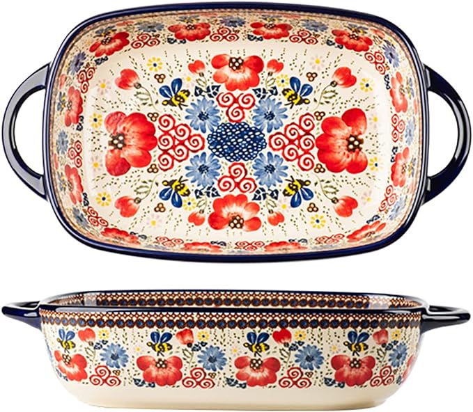 Vintage Flowers Style Ceramic Bakeware Casserole Dish Baking Pan Lasagna Pans by Bicuzat