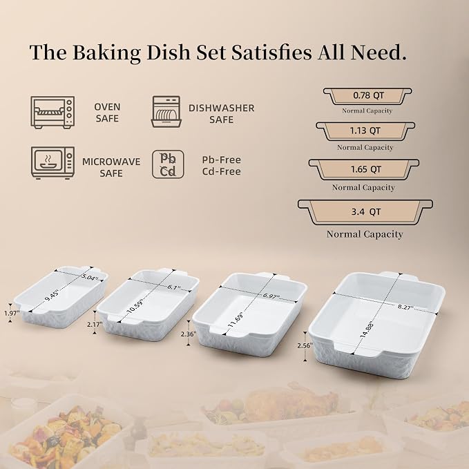 Dafuceramic Casserole Dishes for Oven, Baking Dishes, Ceramic Bakeware Sets of 4 - Image 2