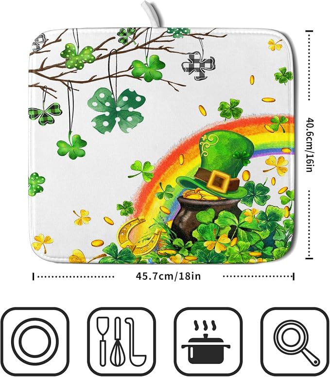 Giwawa St Patrick Dish Drying Mat Small Lucky Clover Tree Shamrock Dish Drainer - Image 2