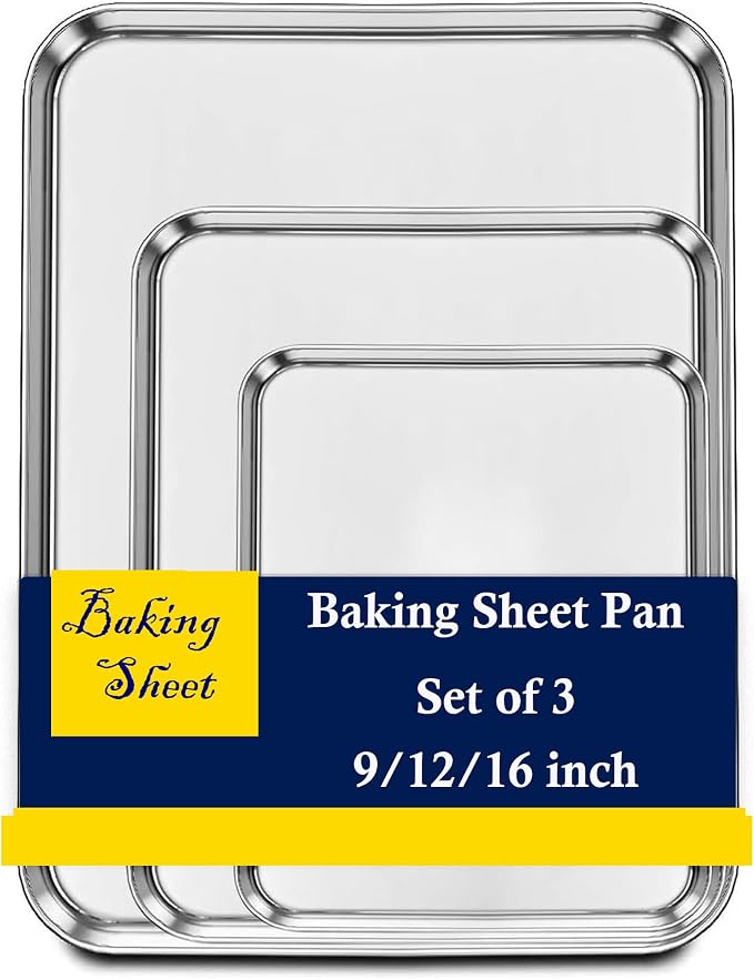 Set of 3 Baking Sheet, Stainless Steel Cookie Sheet Baking Sheet Pan, 9/12/16 by ZOEHROWS