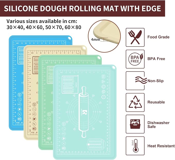 Silicone Baking Mat 20"L x 28"W, Extra Thick Dough Rolling Pad - Image 2
