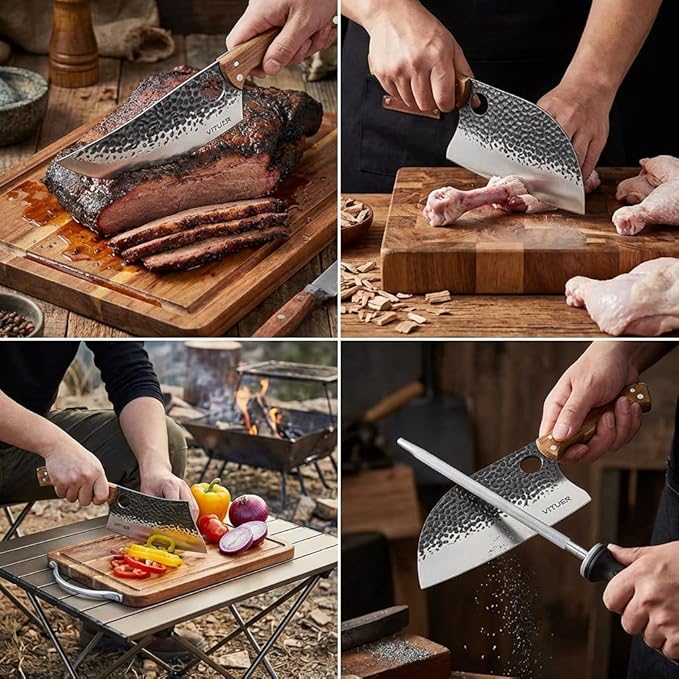 9 PCS Butcher Viking Camping Knife Set, 6.5" Viking Knife, 3 Knife Sheath - Image 4