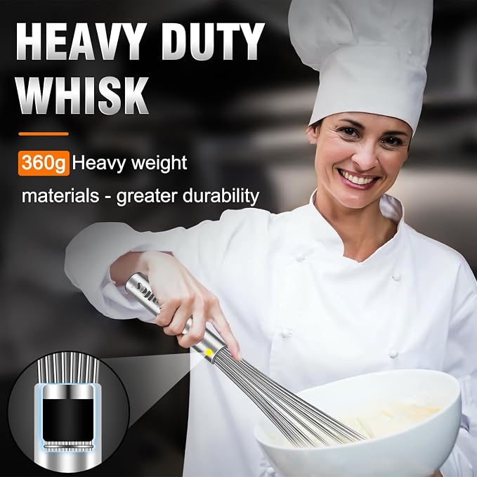 Walfos Whisks Large Whisk Set of 2, Heavy Duty Stainless Steel Wire Whisk Ideal - Image 2