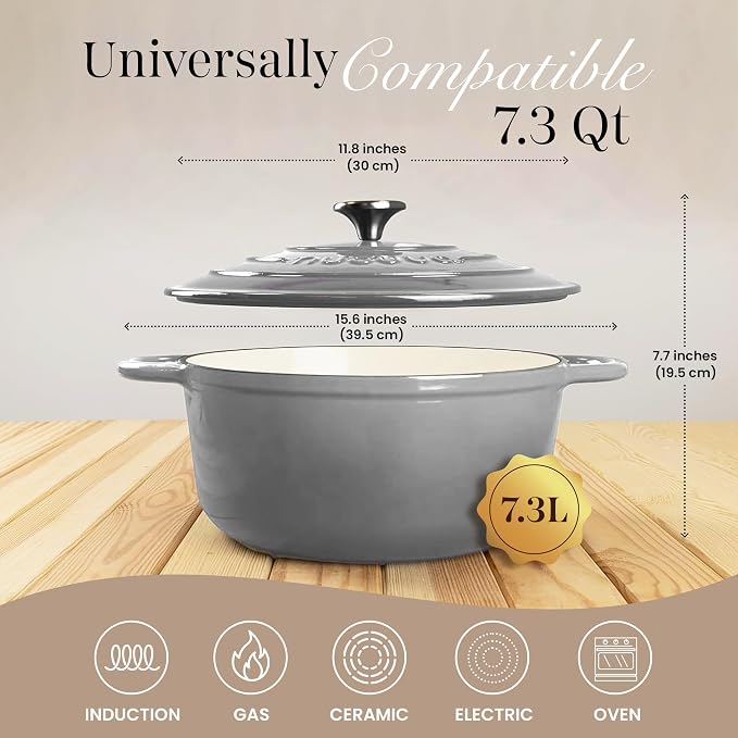 Cast Iron Dutch Oven with Lid – Non-Stick Ovenproof Enamelled Casserole Pot – - Image 2