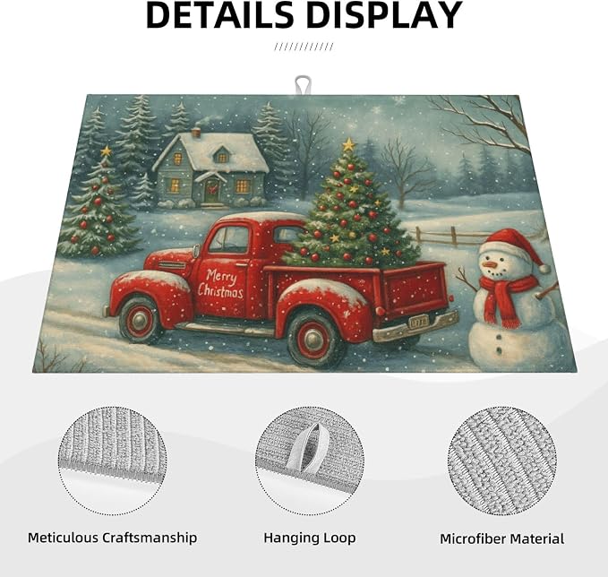 Christmas Red Truck Xmas Tree Snowman Dish Drying Mats - Image 4