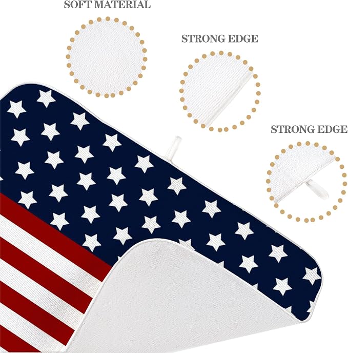4th of July Dish Drying Mat 18x24 Inch Navy Blue Red Flag Stars Patriotic - Image 3