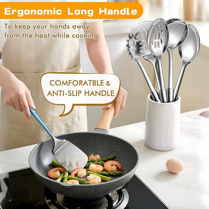 6 Pcs Cooking Utensils Set, Stainless Steel Kitchen Utensils, Heat Resistant - Image 4