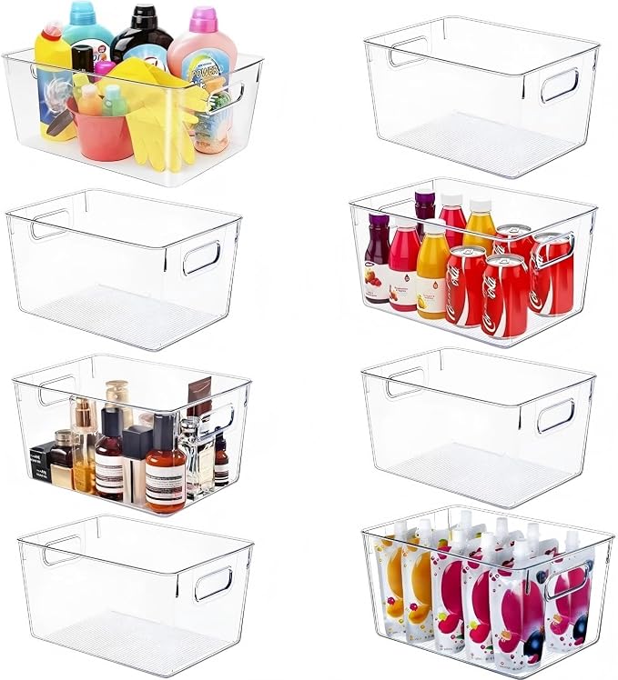 SKTEET Set of 8 Large Clear Plastic Storage Bins, Storage Containers by SKTEET