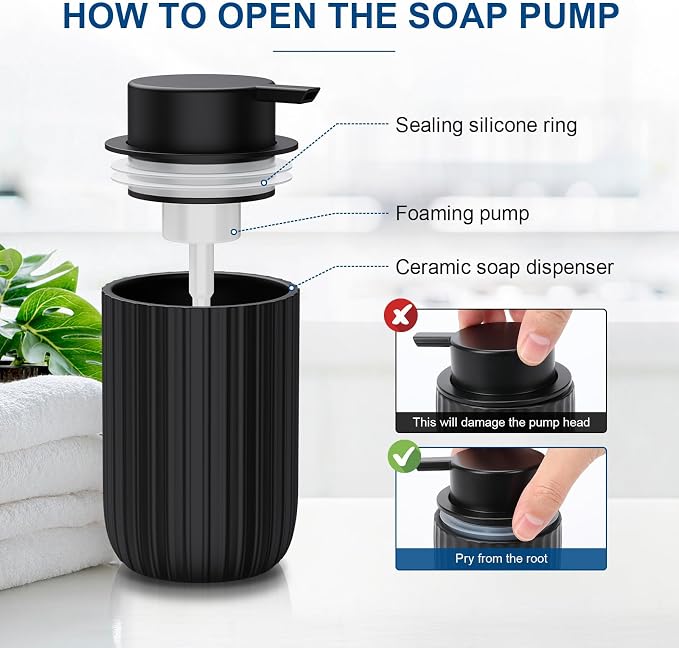 Ceramic Foaming Soap Dispenser, 12 oz Bathroom Foam Hand Soap Dispenser - Image 3