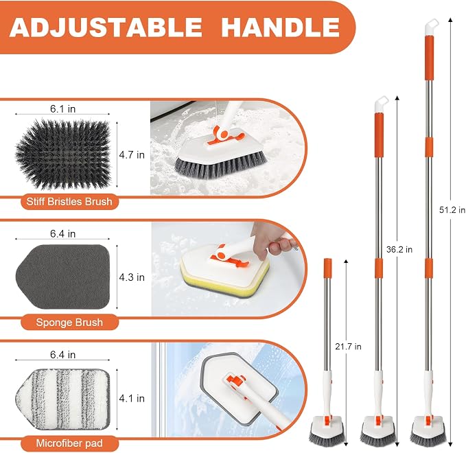 Long Handled Scrub Brush for Shower，3-in-1 Cleaning Brushes - Image 3