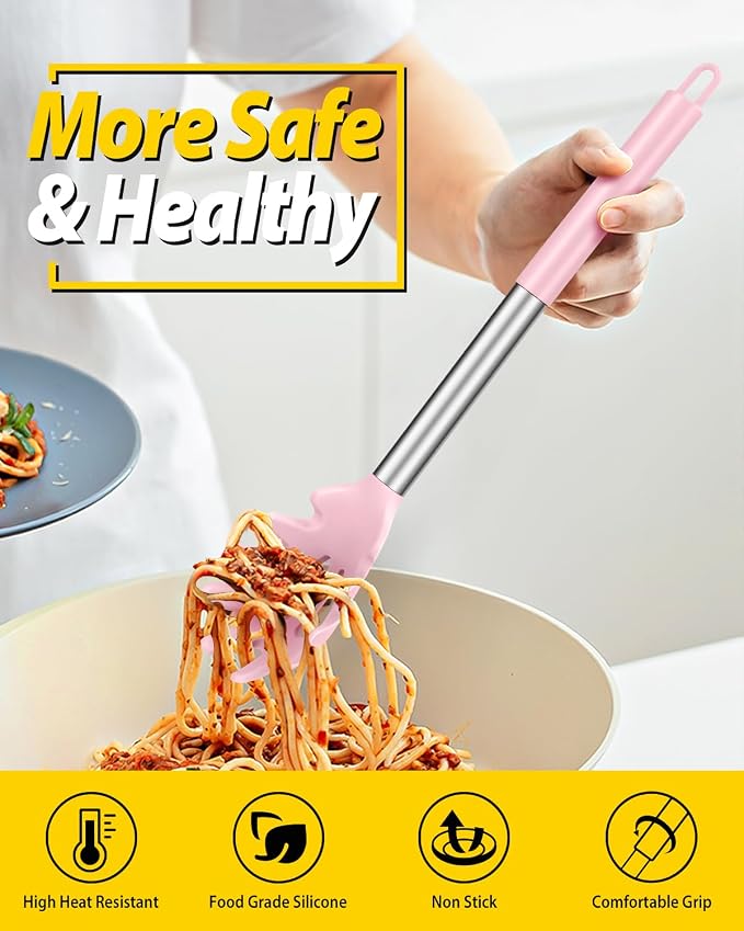 Silicone Pasta Fork and Ladle Spoon Set, Large Non Stick Kitchen Utensils - Image 3