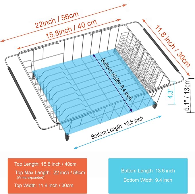 iPEGTOP Expandable Dish Drying Rack Over Sink, Rustproof Stainless Steel Basket - Image 2